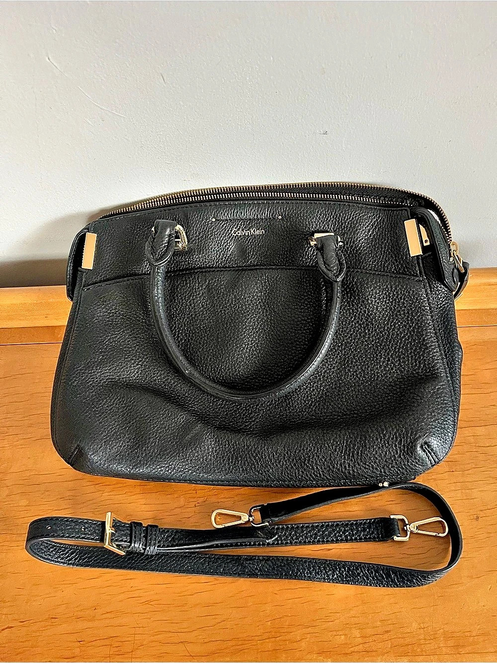 Calvin Klein Black Leather Satchel with Shoulder Strap